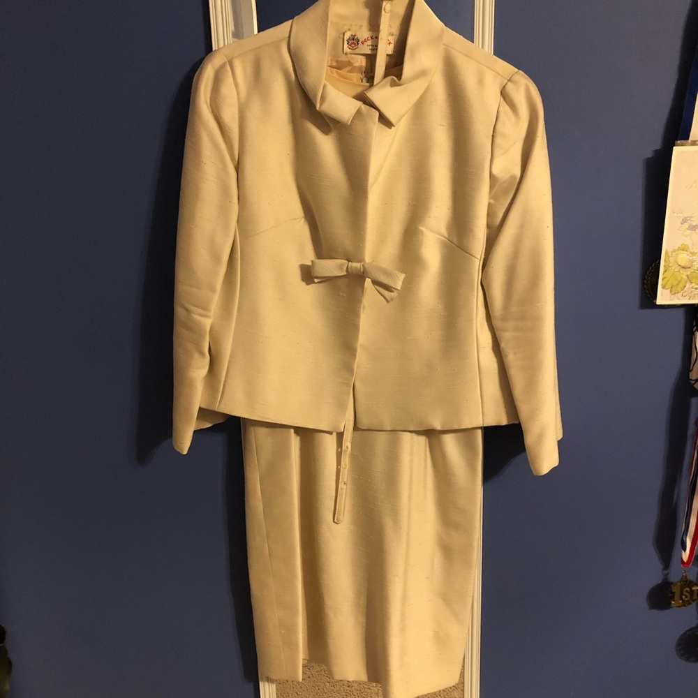 Vintage 1950s 1960s dress and jacket set white/ cream